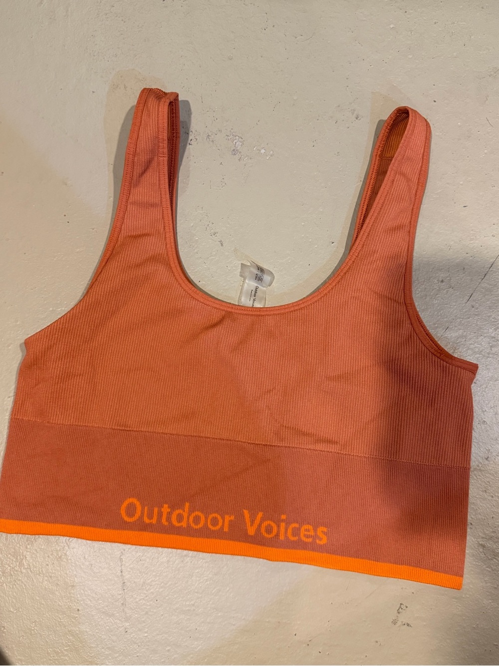Outdoor Voices Ribbed Coral Sports Bra with Scoop Neck